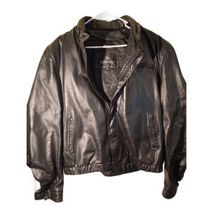 Bermans Lined Leather Full Zip Jacket Size XL Black